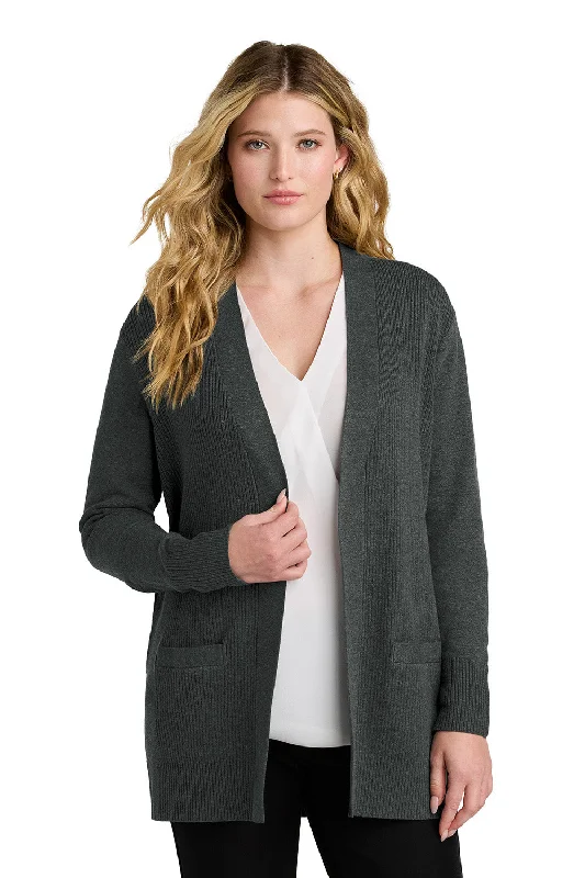 Printed Patterns Port Authority Womens Easy Care Open Front Long Sleeve Cardigan Sweater w/ Pockets - Heather Charcoal Grey - New Printed Patterns Port Authority Womens Easy Care Open Front Long Sleeve Cardigan Sweater w/ Pockets - Heather Charcoal Grey - New