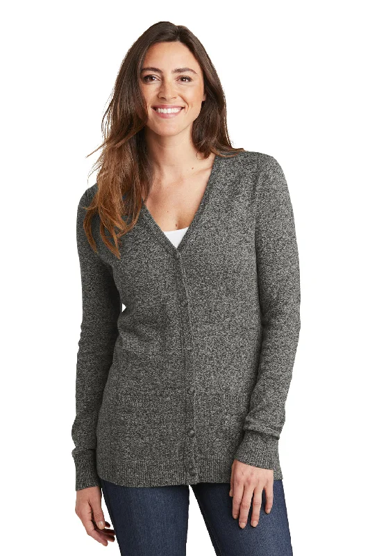 Port Authority Womens Long Sleeve Cardigan Sweater - Warm Grey Marl