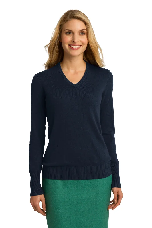 Port Authority Womens Long Sleeve V-Neck Sweater - Navy Blue