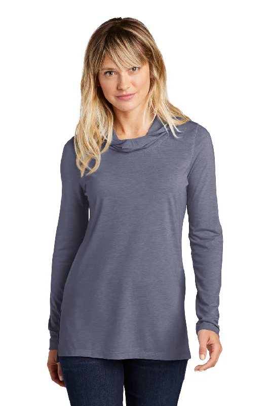 Sport-Tek Womens Moisture Wicking Cowl Neck Long Sleeve T-Shirt - Heather True Navy Blue