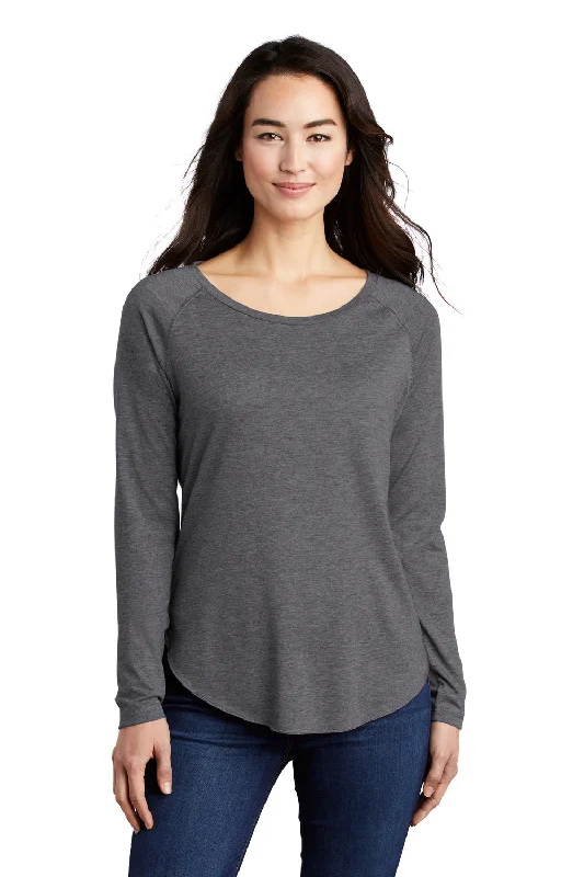 Sport-Tek Womens Moisture Wicking Long Sleeve Scoop Neck T-Shirt - Heather Dark Grey