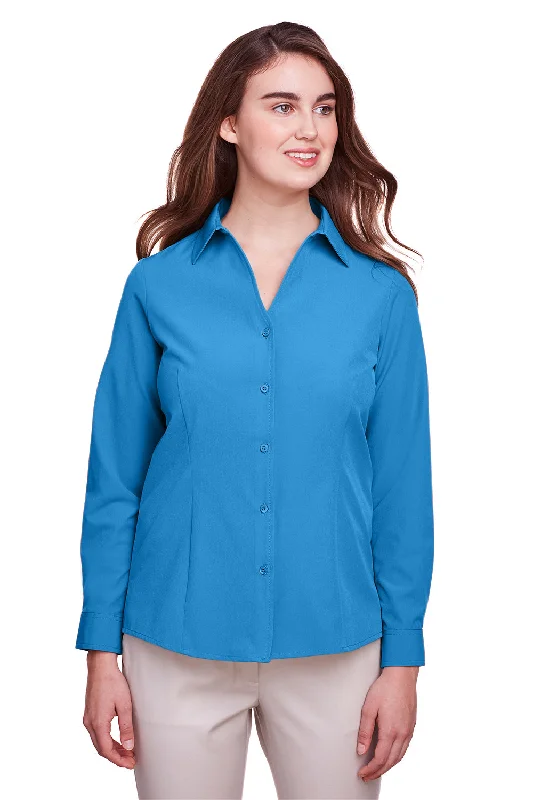 UltraClub Womens Bradley Performance Moisture Wicking Long Sleeve Button Down Shirt - Pacific Blue